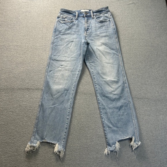 Vervet Denim - Velvet Blue Straight Leg Jeans Womens 26 Light Wash High Rise Raw Frayed Hem